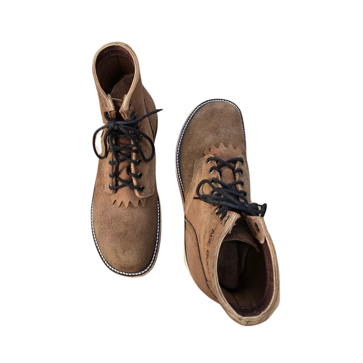 ABE BOOTS Brown rough-out leather Munson Last boot, top view