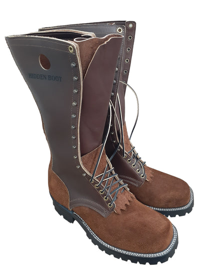 PNW 14" brown leather work boots, also used as logger/firefighter boots, ABE BOOTS