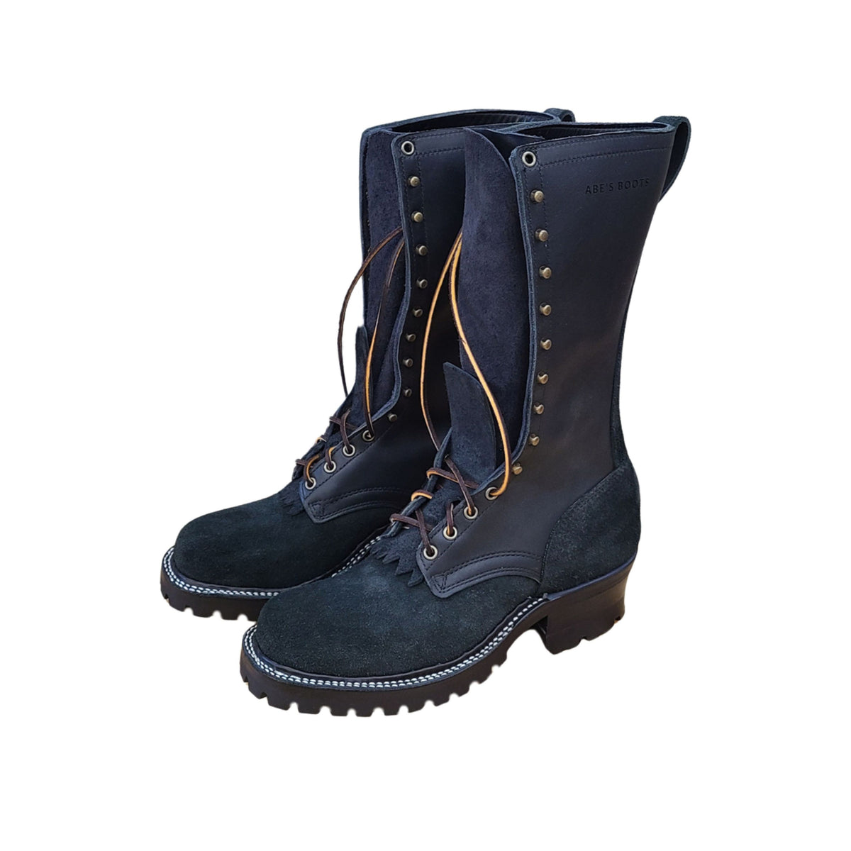 14" black leather wildland fire boots handmade in PNW by ABE BOOTS