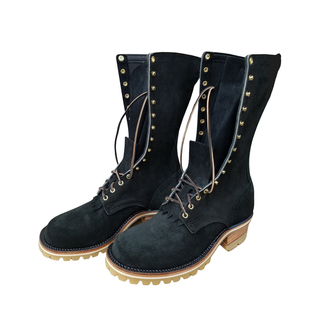 black lace-up firefighter work boots, ABE BOOTS